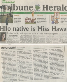 <h5>Hawaii Tribune Herald</h5><p>"Hilo Native is Miss Hawaii"</p>