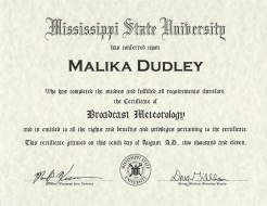 <h5>Mississippi State University</h5><p>Broadcast Meteorology</p>