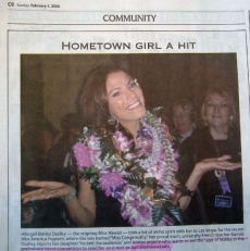 <h5>Hawaii Tribune Herald</h5><p>"Hometown Girl A Hit"</p>